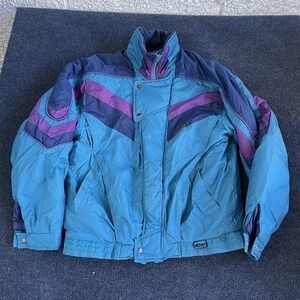 Vintage Sasson Ski Jacket Mens Large Blue Purple Colorblock Insulated 80s